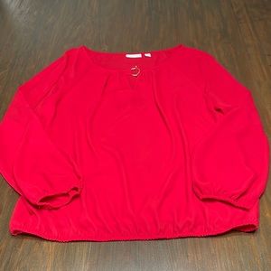 Red flowey blouse with toggle front